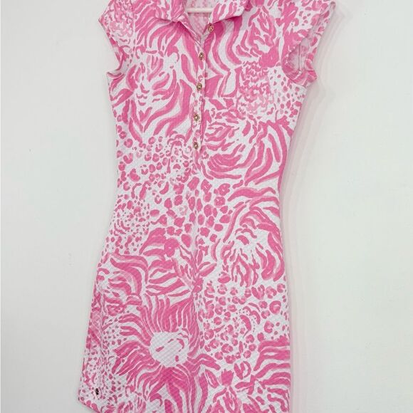 Lilly Pulitzer Raya Get Spotted Pink White Keyhole Back Cap Sleeve Mini Dress - Picture 8 of 16